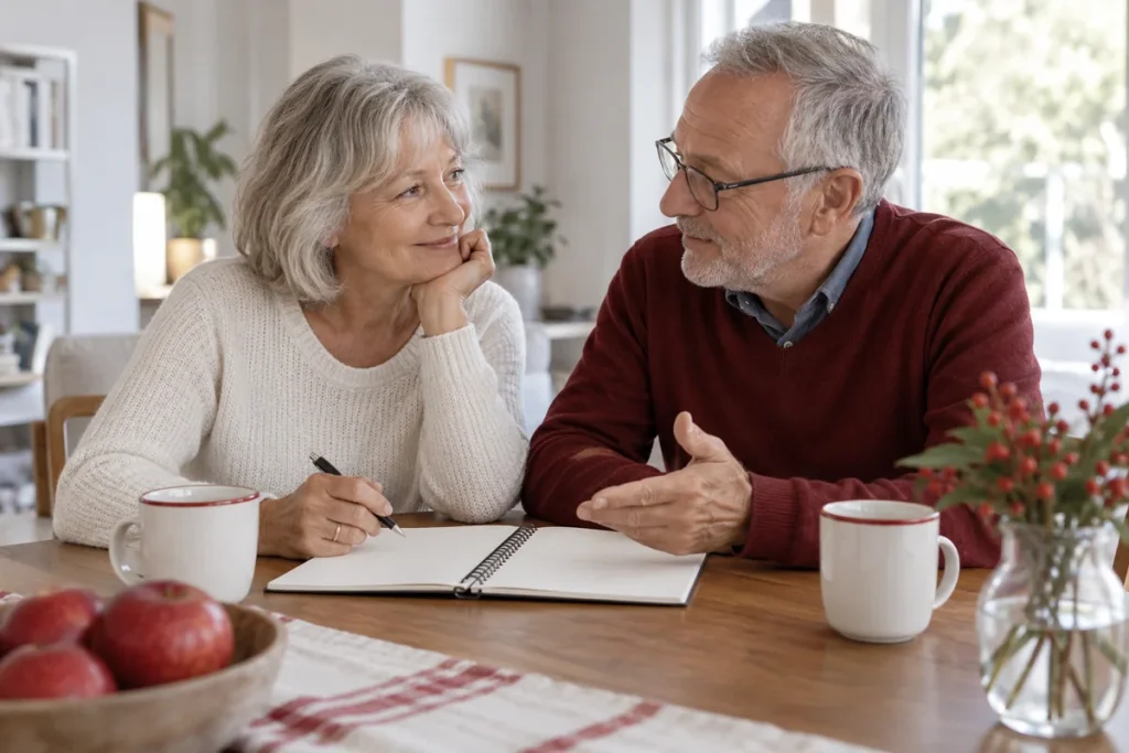 Due adulti organizzano insieme la giornata con un quaderno