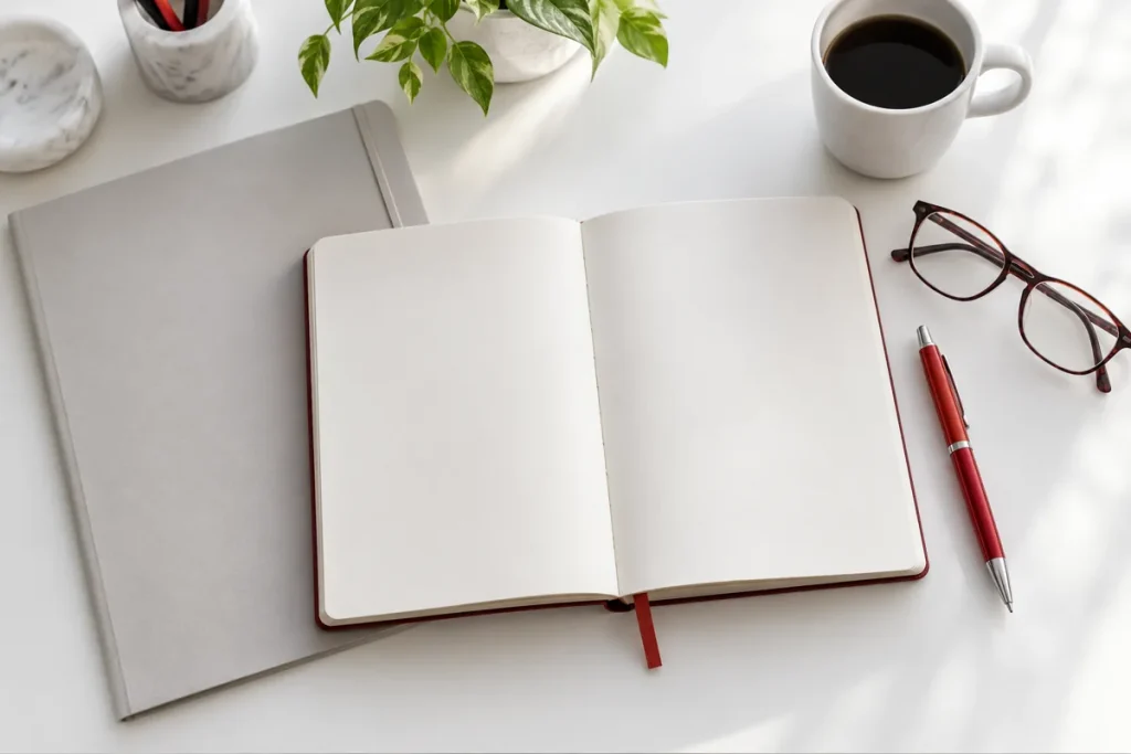 Quaderno, documenti e occhiali per preparare una visita